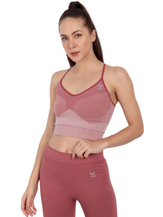 red striped full coverage sports bra