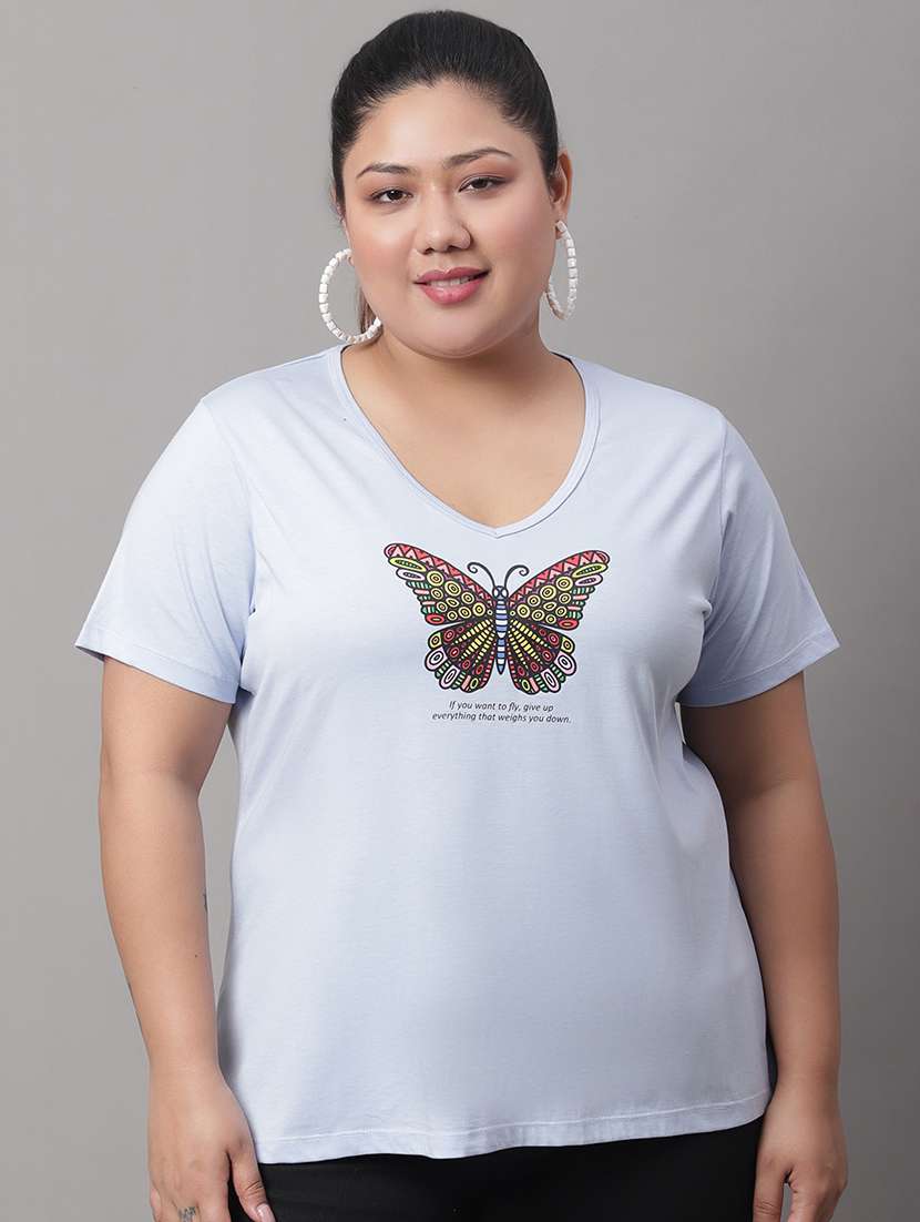 women's front print v neck t-shirt