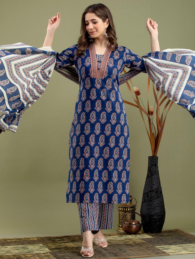 blue printed cotton suit set - 19493428 - Standard Image - 2