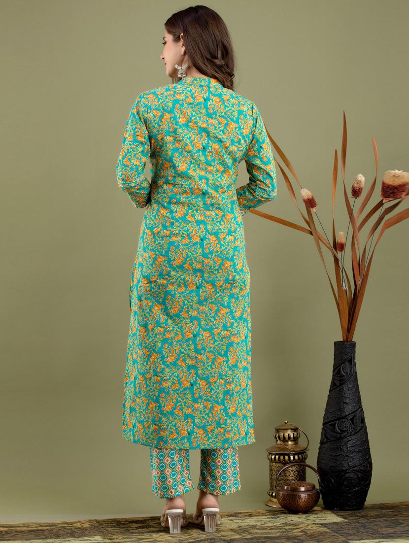 green printed cotton suit set - 19493429 - Standard Image - 2