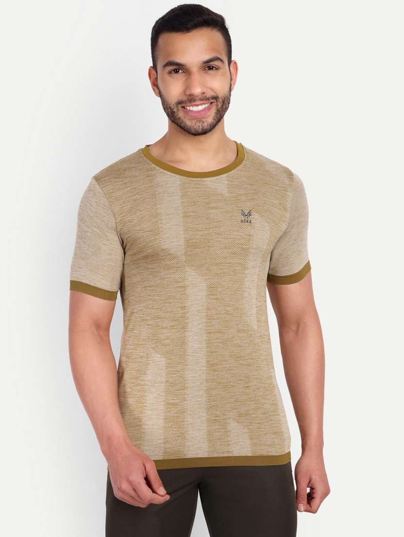 men round neck self design t-shirts