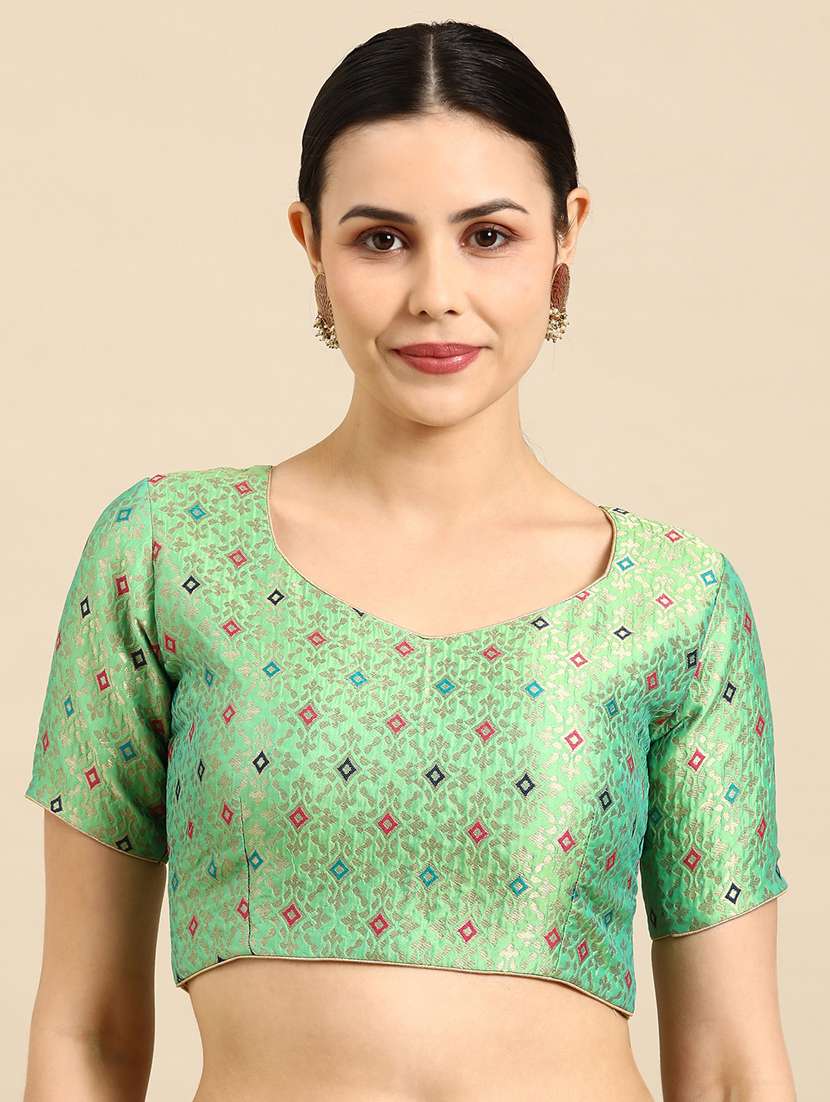 women green self design stitched blouse