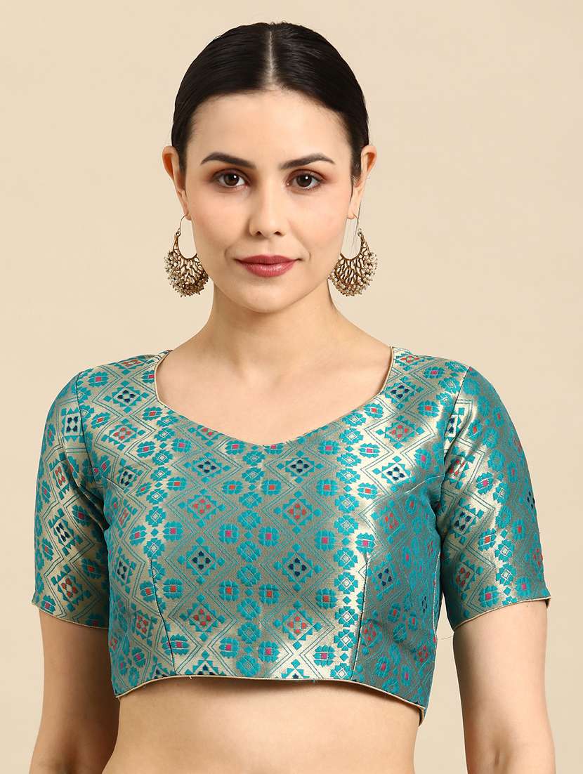 women blue self design stitched blouse