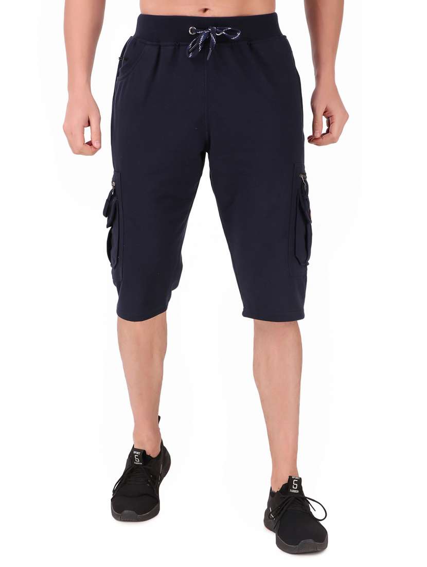 men solid cotton cargo three-fourth