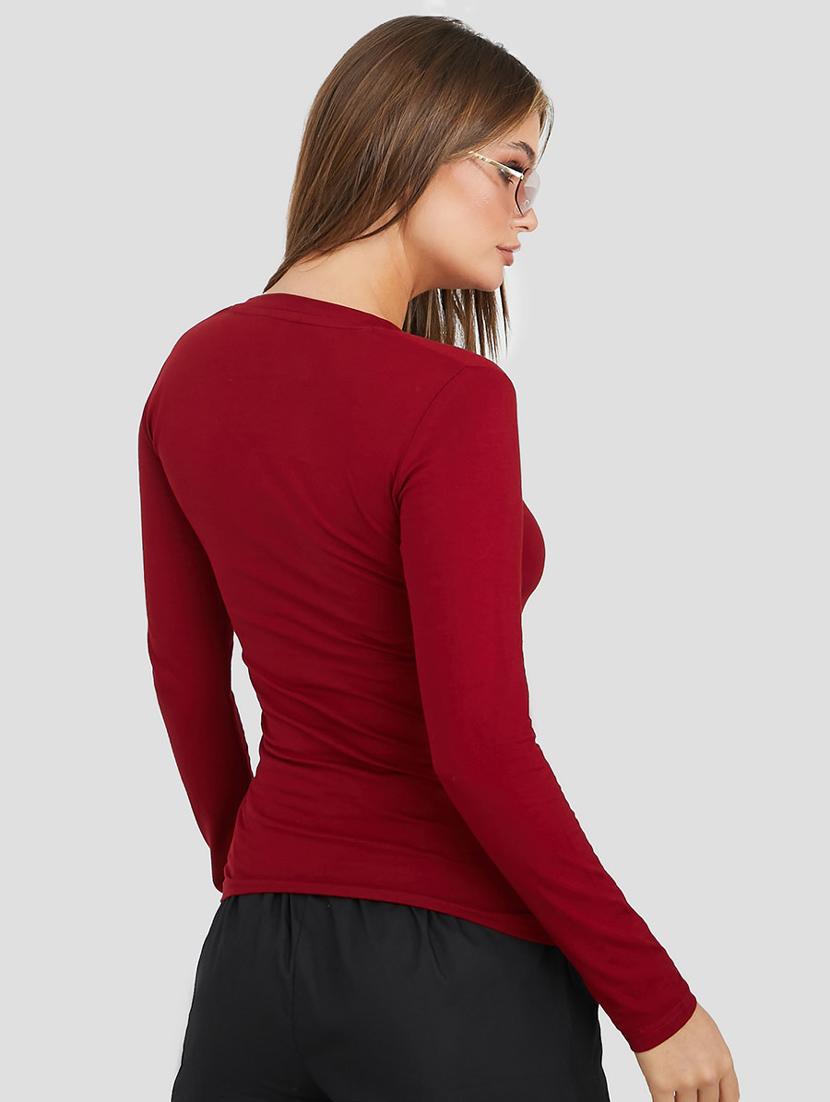 long sleeves v neck cotton lycra fitted t-shirt - 19494712 - Standard Image - 2