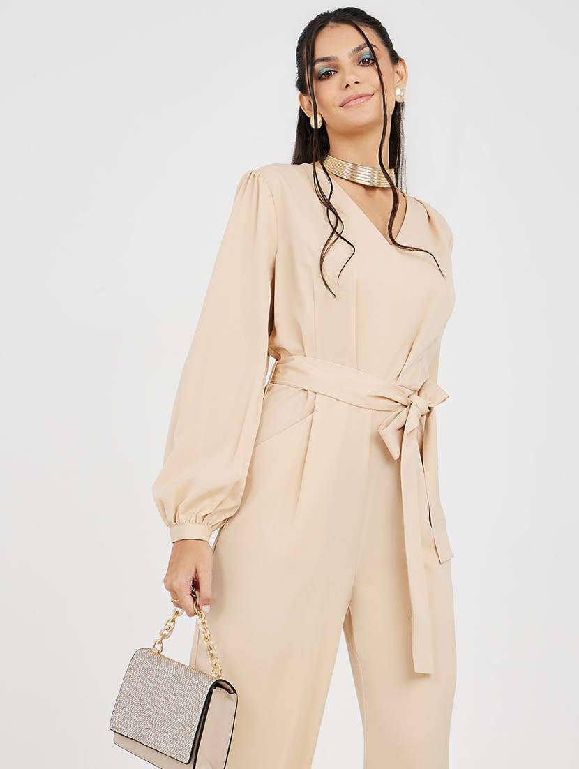 wide leg tailored jumpsuit with v neck - 19494795 - Standard Image - 2