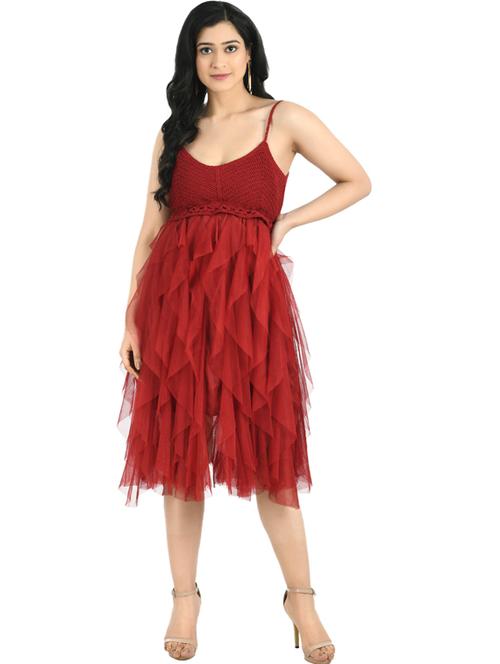 women's ruffle knee length dress - 19495205 - Standard Image - 0