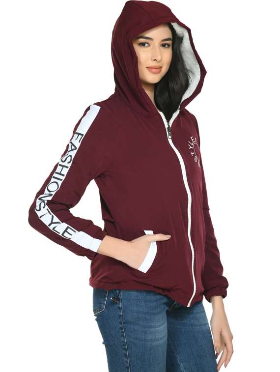 women maroon long sleeve hooded jacket - 19495216 -  Standard Image - 2