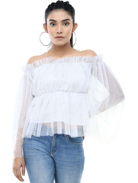 women solid off shoulder peplum top