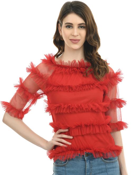 women's ruffle round neck top - 19495269 -  Standard Image - 0