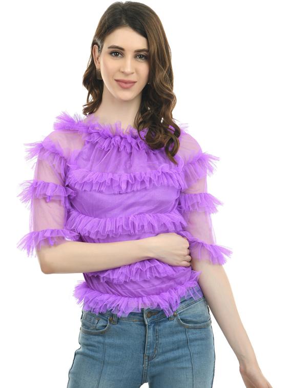 women's ruffle round neck top - 19495271 -  Zoom Image - 0