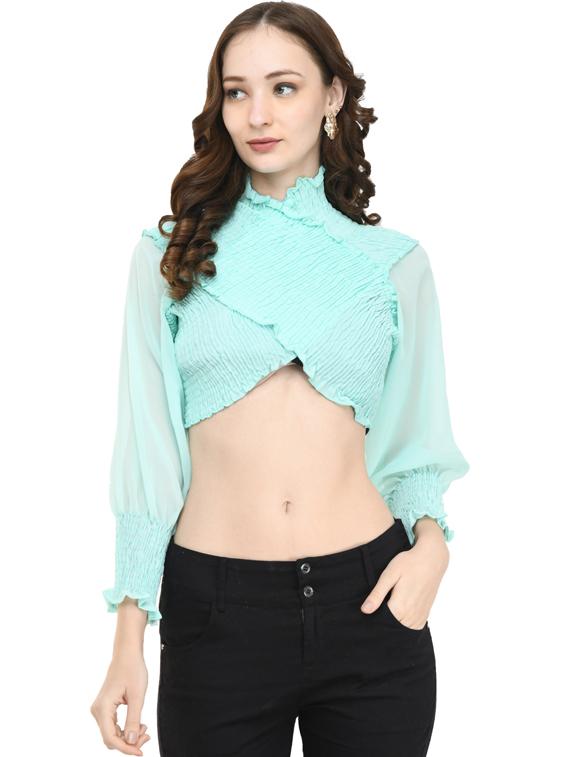 women's crop overlap neck top - 19495292 - Zoom Image - 0
