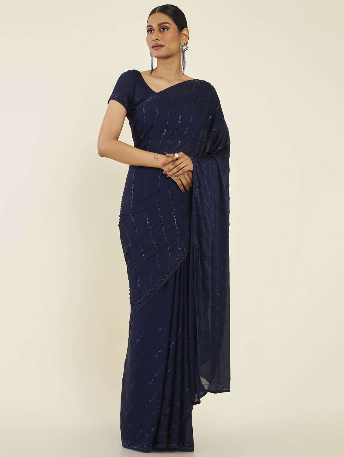 women's self design blue colored saree with blouse