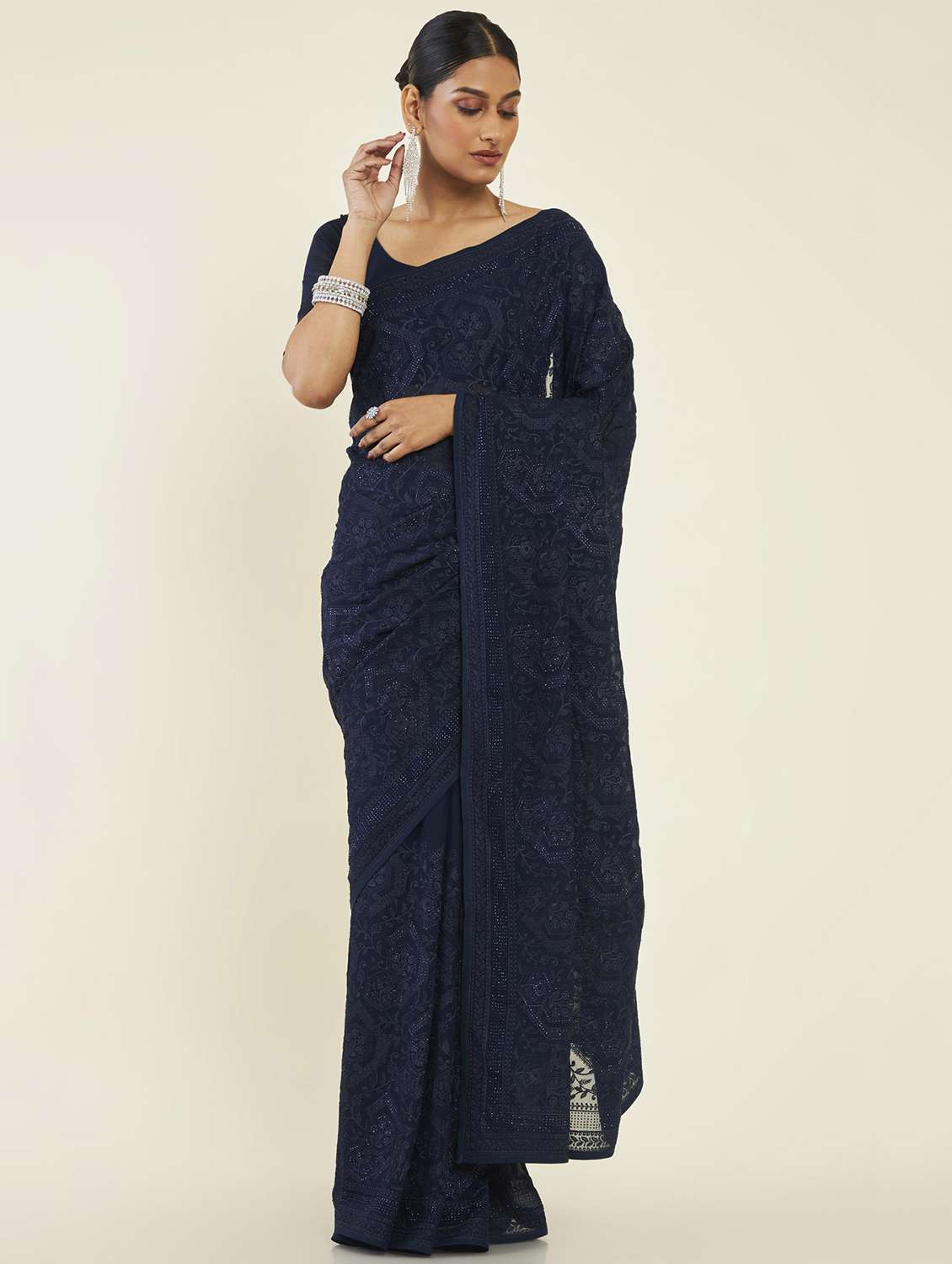 women's embroidered saree with blouse