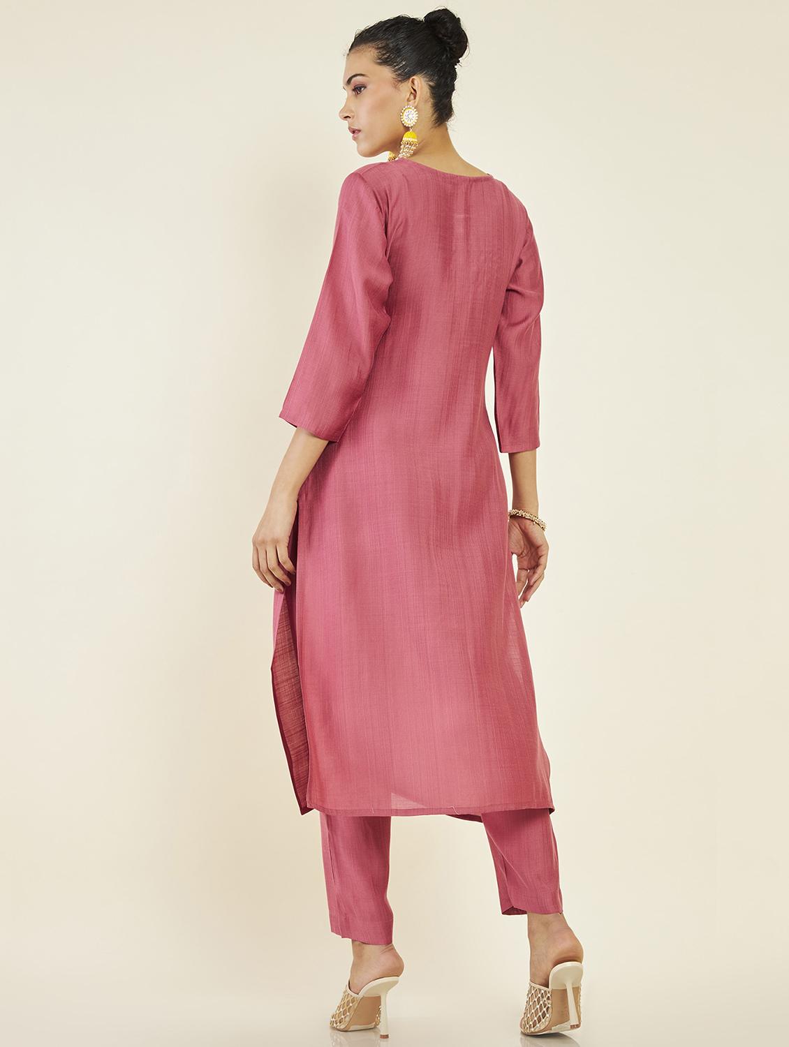 pink cotton blend kurta pant set - 19496664 - Standard Image - 2