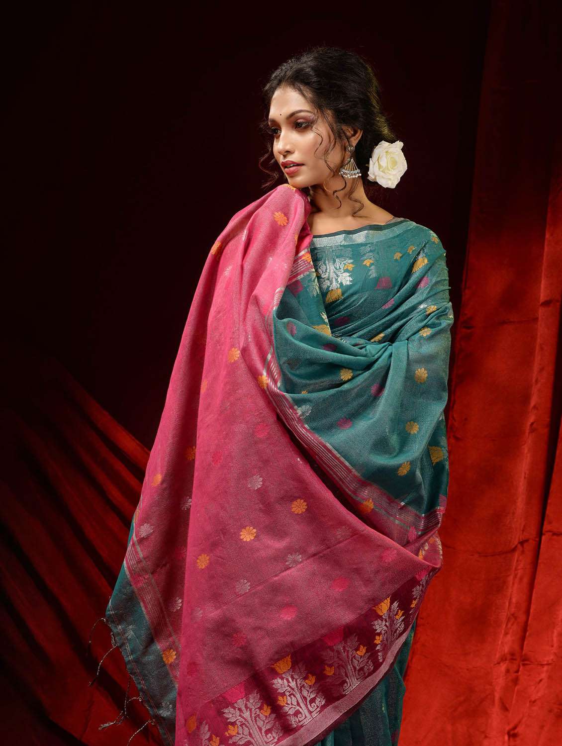 women's self design sea green colored saree with blouse - 19498129 -  Standard Image - 2