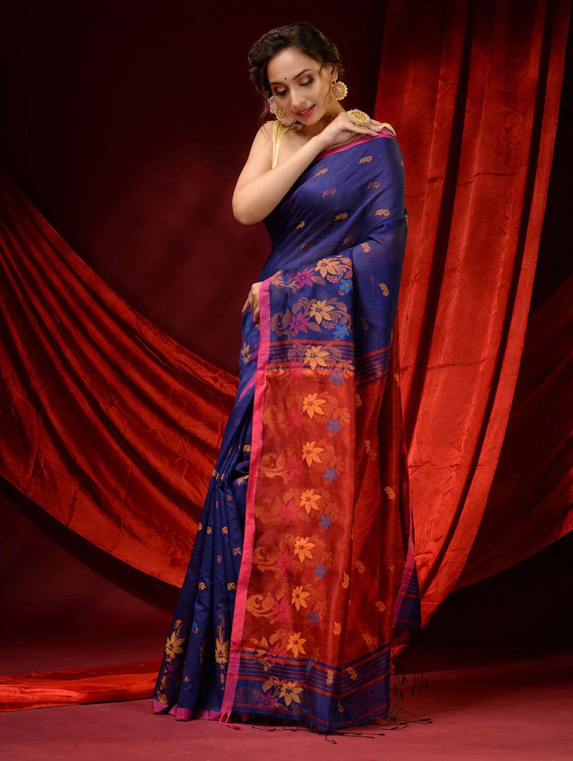 women's self design navy blue colored saree with blouse - 19498156 -  Standard Image - 2