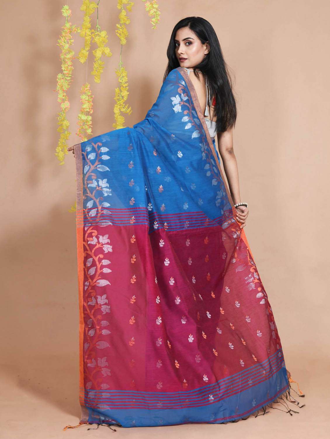 blue self design woven saree with blouse - 19498257 -  Standard Image - 2