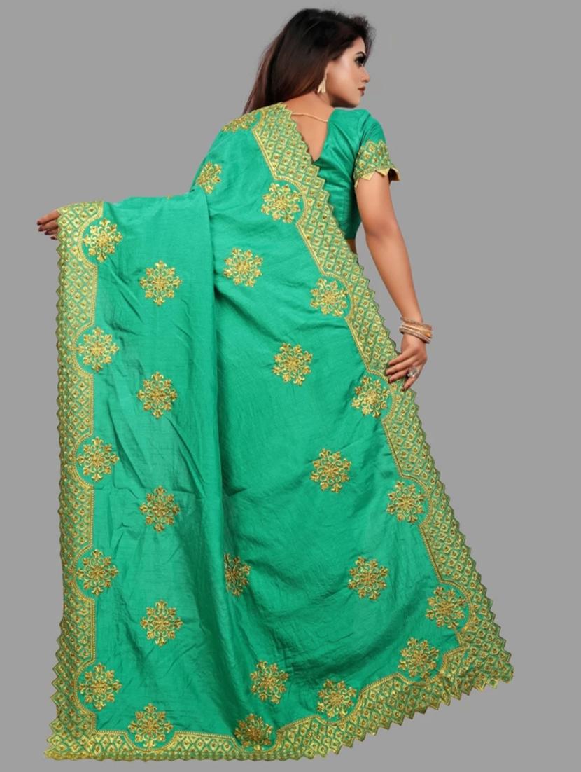 green art silk embroidered saree with blouse - 19498375 - Standard Image - 2