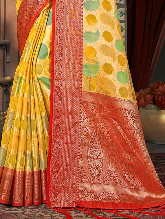 women's self design yellow colored saree with blouse - 19501672 - Standard Image - 2