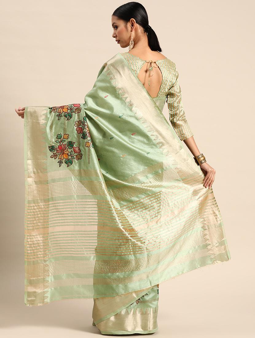 women's self design light green colored saree with blouse - 19503509 - Standard Image - 2