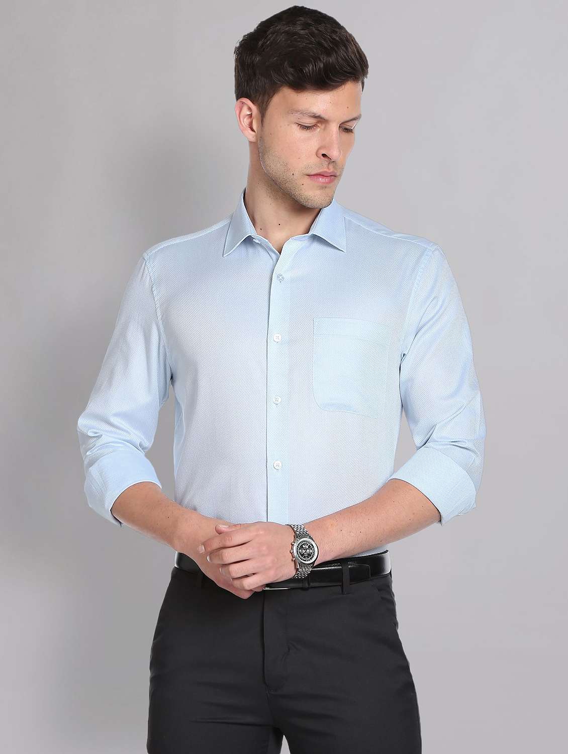 mens self design formal shirt