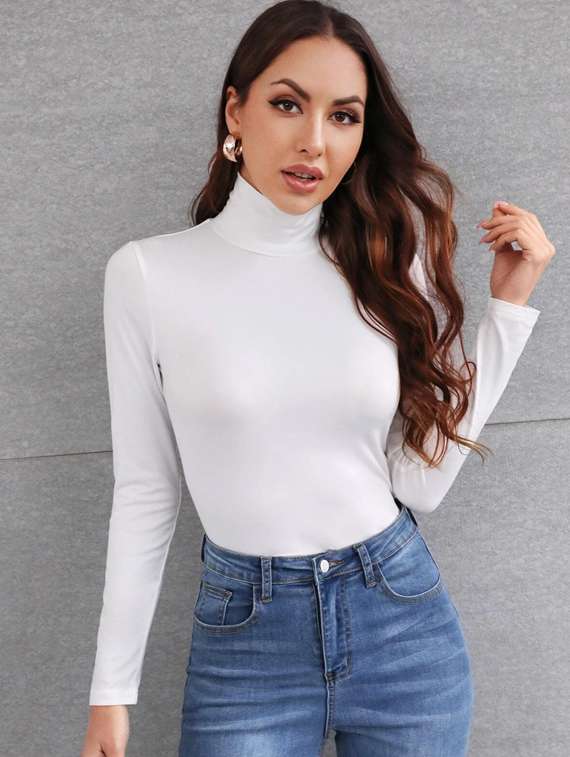 women's straight high neck top