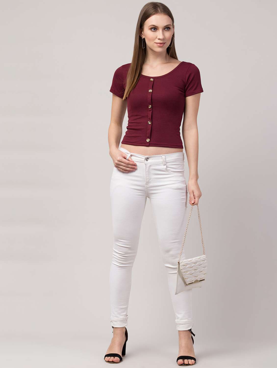 women's crop round neck top - 19504217 - Standard Image - 2
