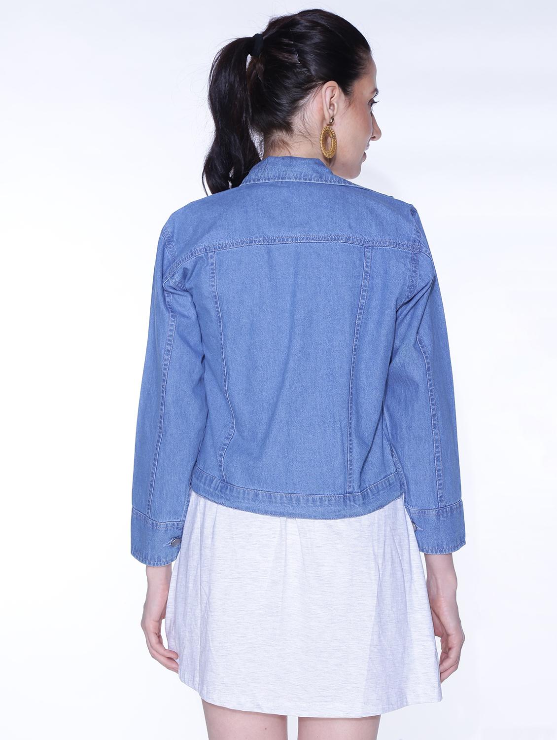 spread collar denim solid jacket - 19509385 - Standard Image - 2