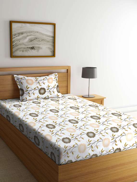 fabinaliv multicolor floral 210 tc cotton blend single bedsheet with pillow cover