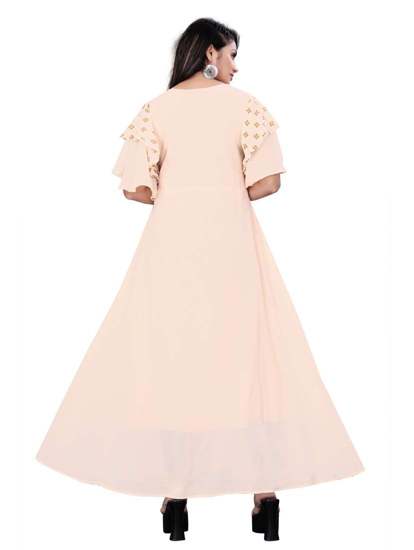 peach round neck printed anarkali kurta - 19514349 -  Standard Image - 2