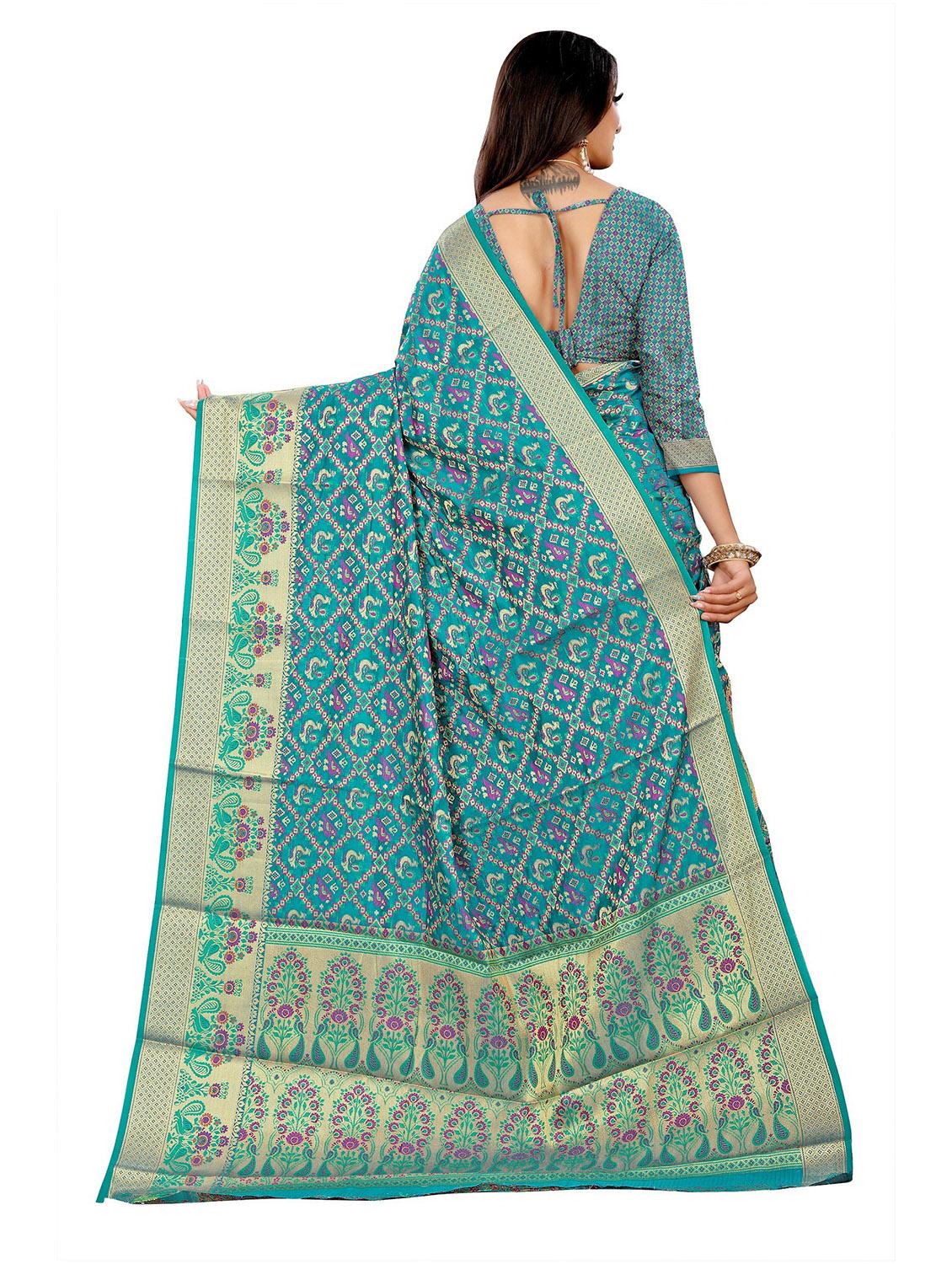 green jacquard printed pochampalli saree - 19514875 - Standard Image - 2