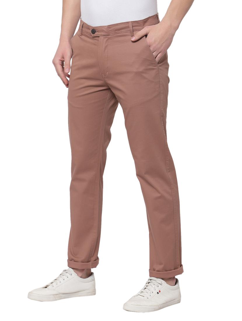 brown solid flat front casual trouser - 19516567 - Standard Image - 2