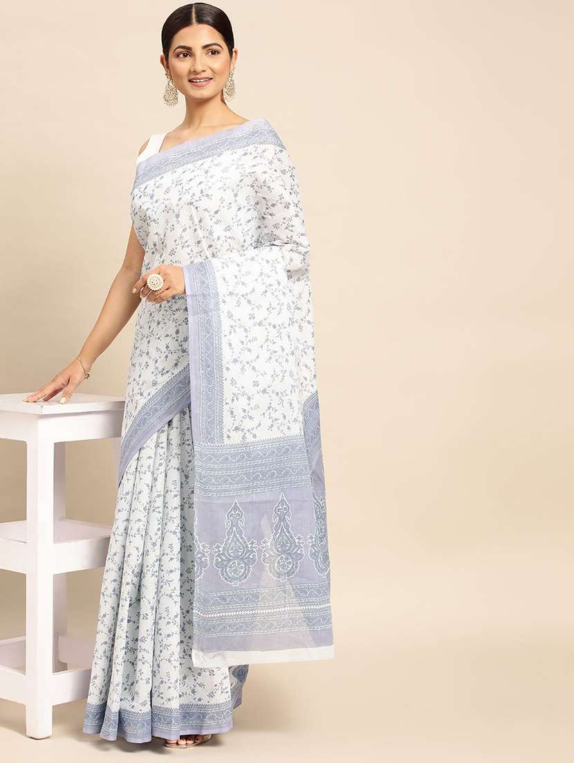 women's floral white colored saree - 19518135 - Standard Image - 2