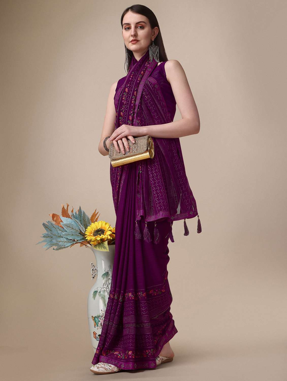 women's embroidered saree with blouse