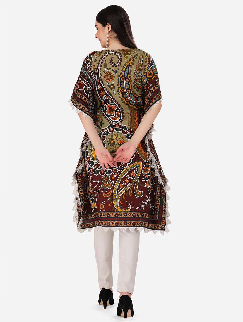 women v neck printed kaftan - 19521948 - Standard Image - 2