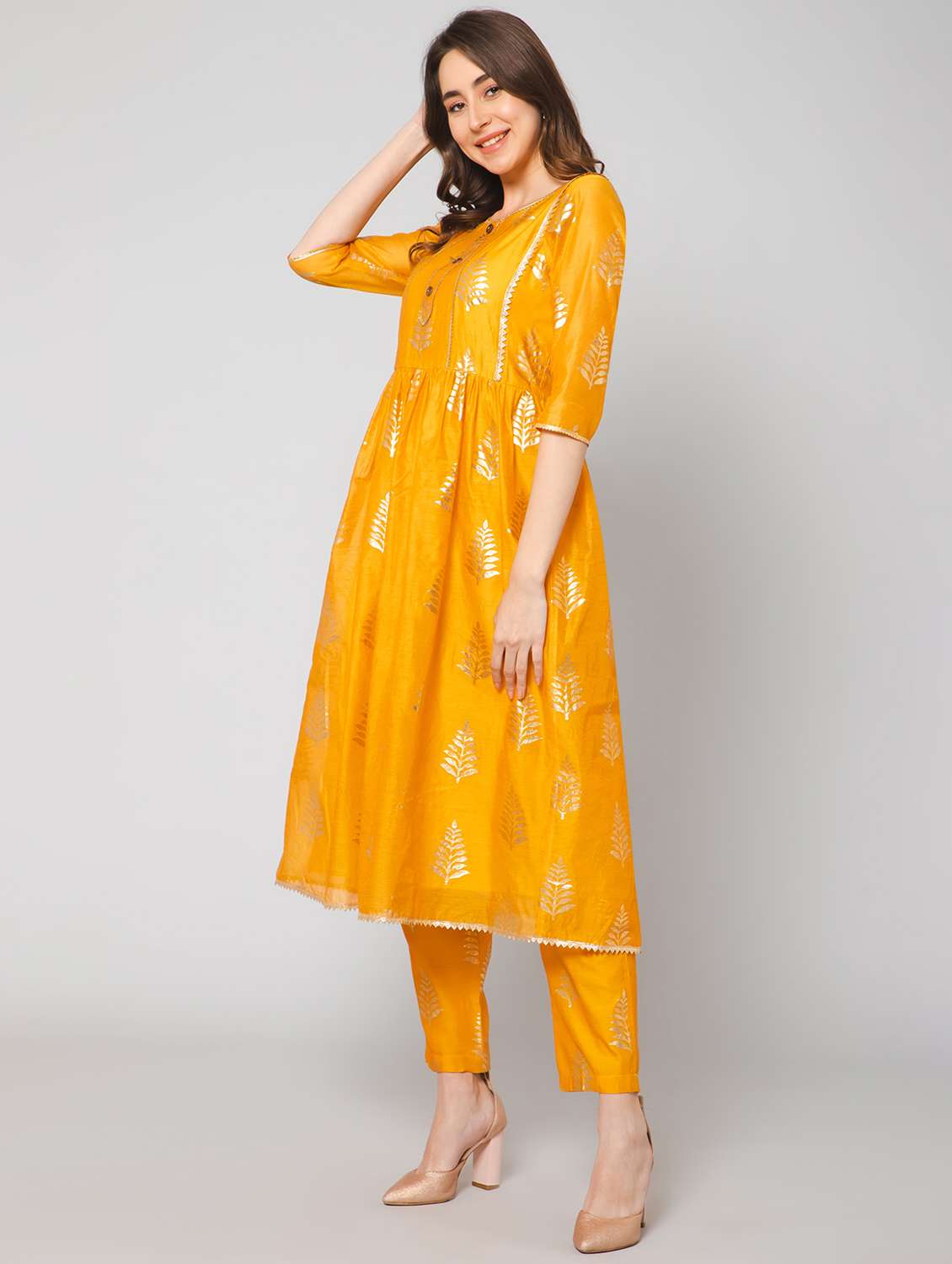 foil print kurta pant set - 19522262 - Standard Image - 2