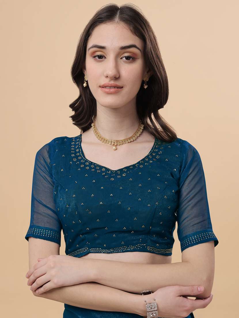 teal self design saree with blouse - 19522565 - Standard Image - 2