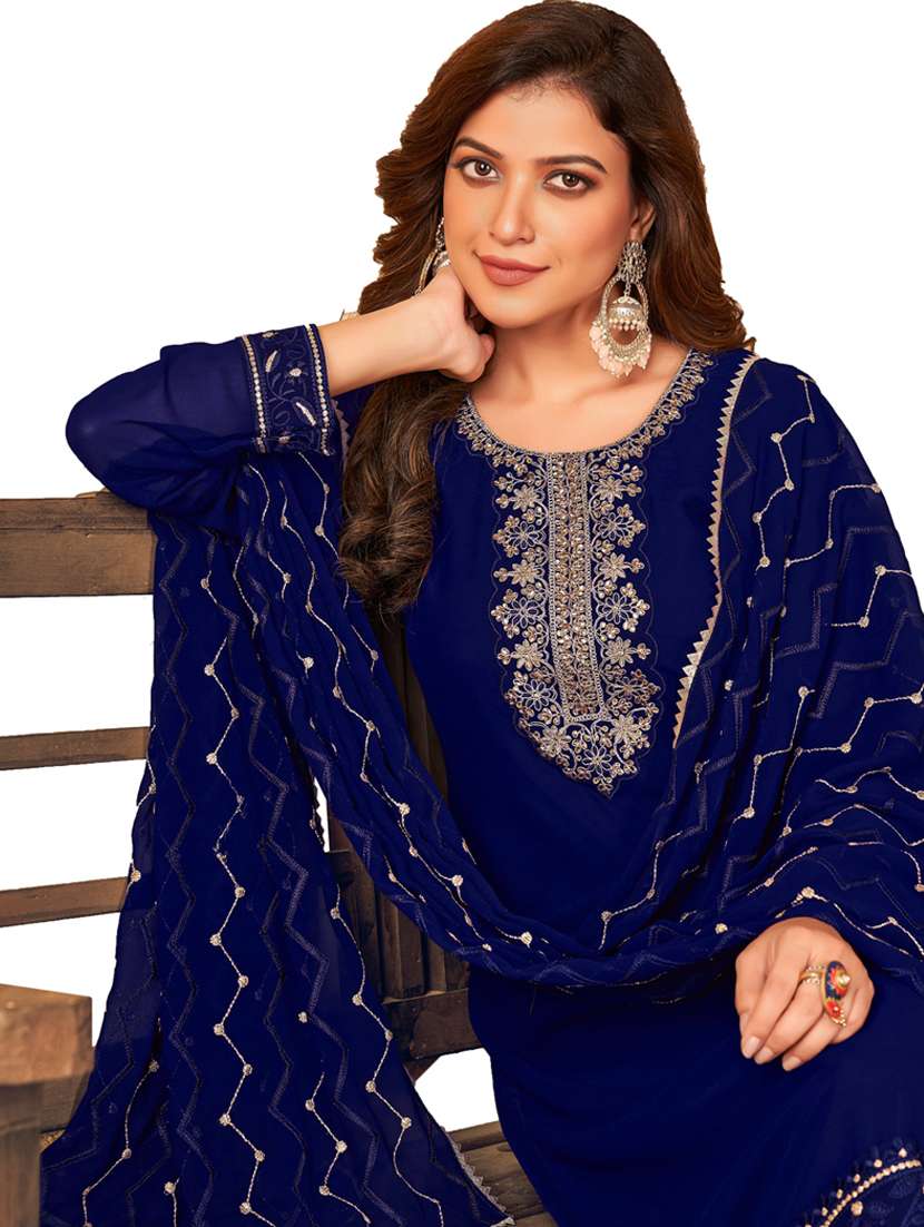 blue semi-stitched salwar suit - 19522589 -  Standard Image - 2