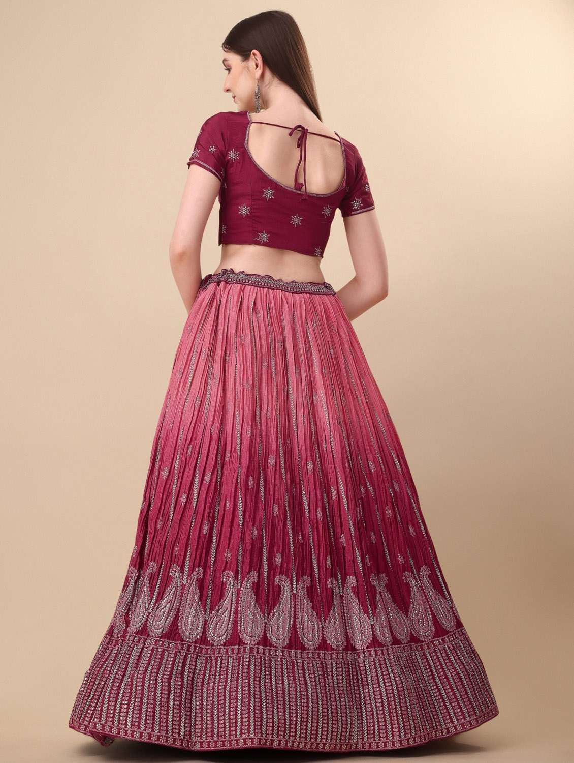 pink embroidered semi stitched flared lehenga - 19533431 -  Standard Image - 2
