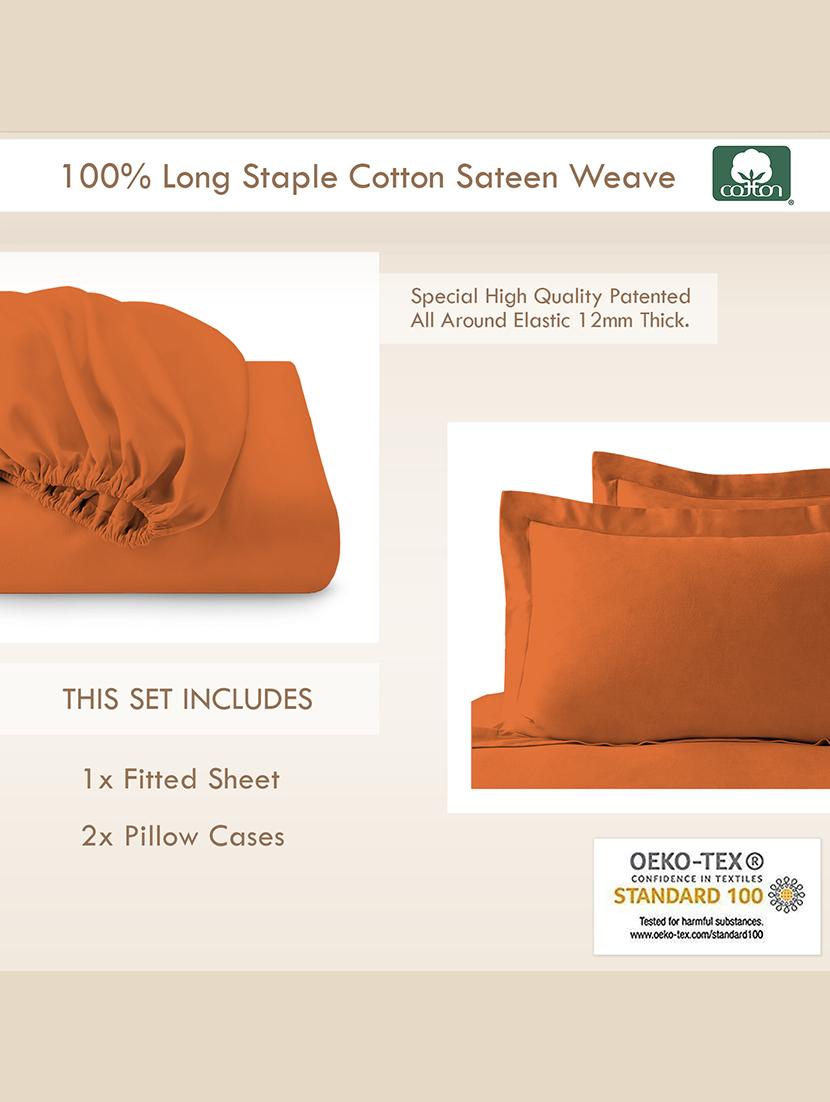 pizuna cotton 400 tc solid long staple cotton satin queen size elastic fitted sheet with 1 pillow covers (burnt orange) - 19533599 - Standard Image - 2
