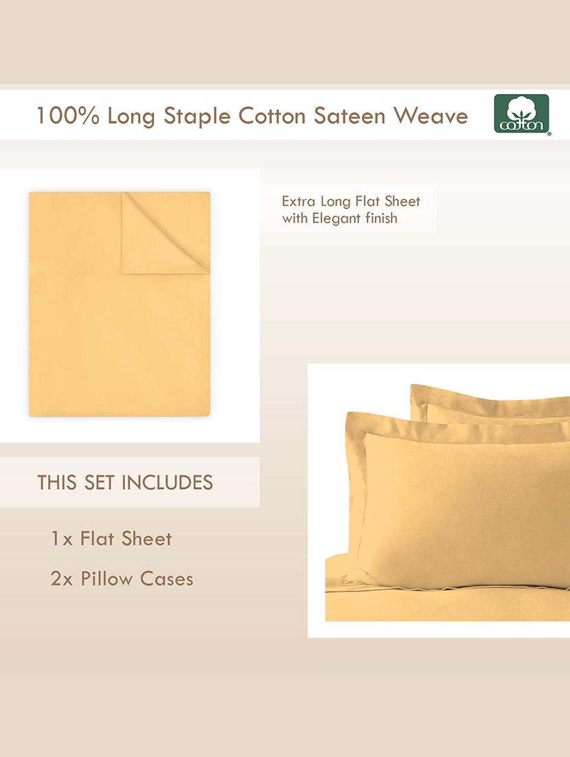 pizuna cotton 400 thread count solid long staple cotton satin king size flat sheet with 2 pillow covers (golden yellow) - 19533601 - Standard Image - 2