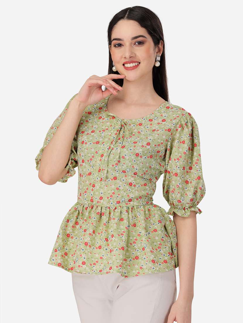 tie up neck printed top