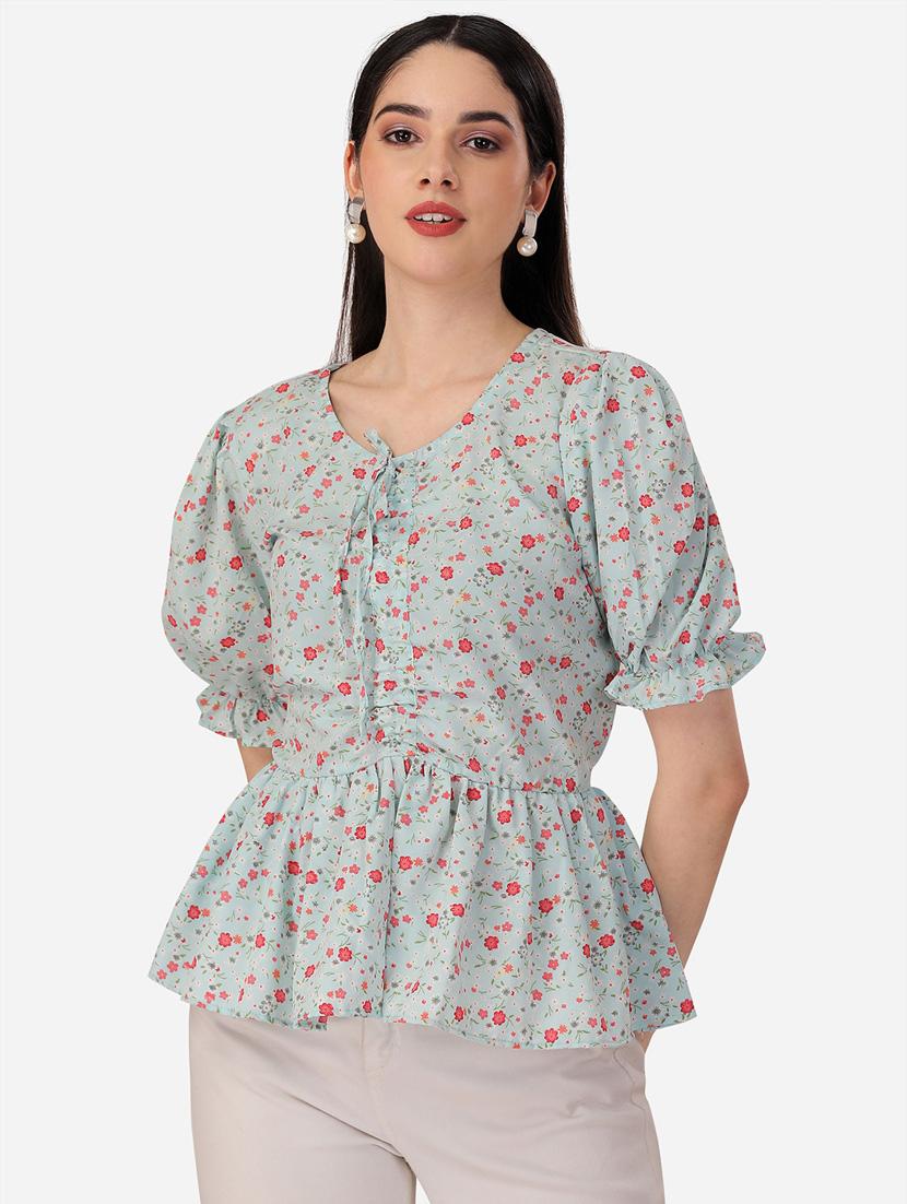round neck printed blue top - 19533673 - Zoom Image - 0