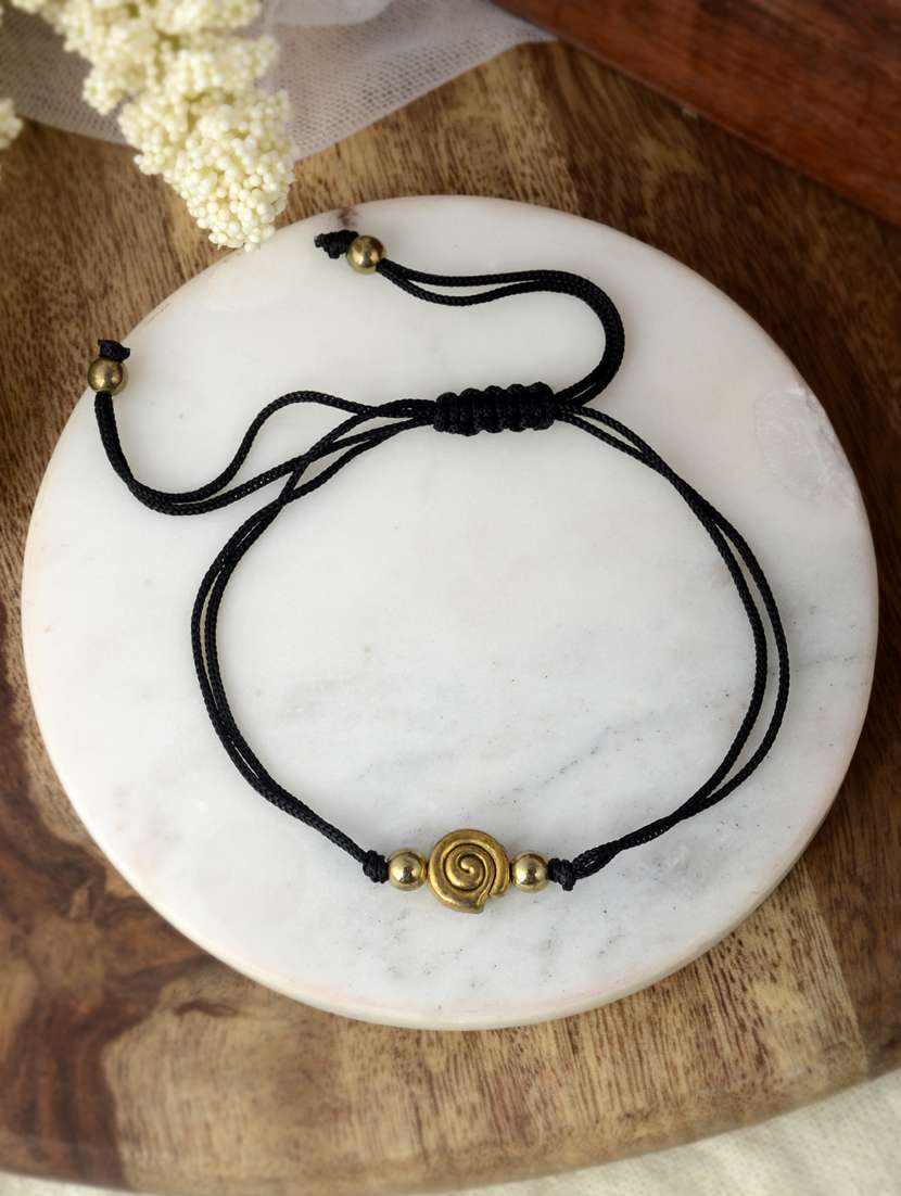 affinity charm gold plated black thread anklet