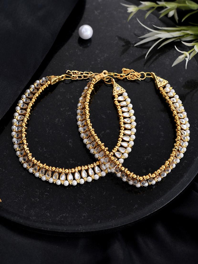gold plated traditional kundan payal for women