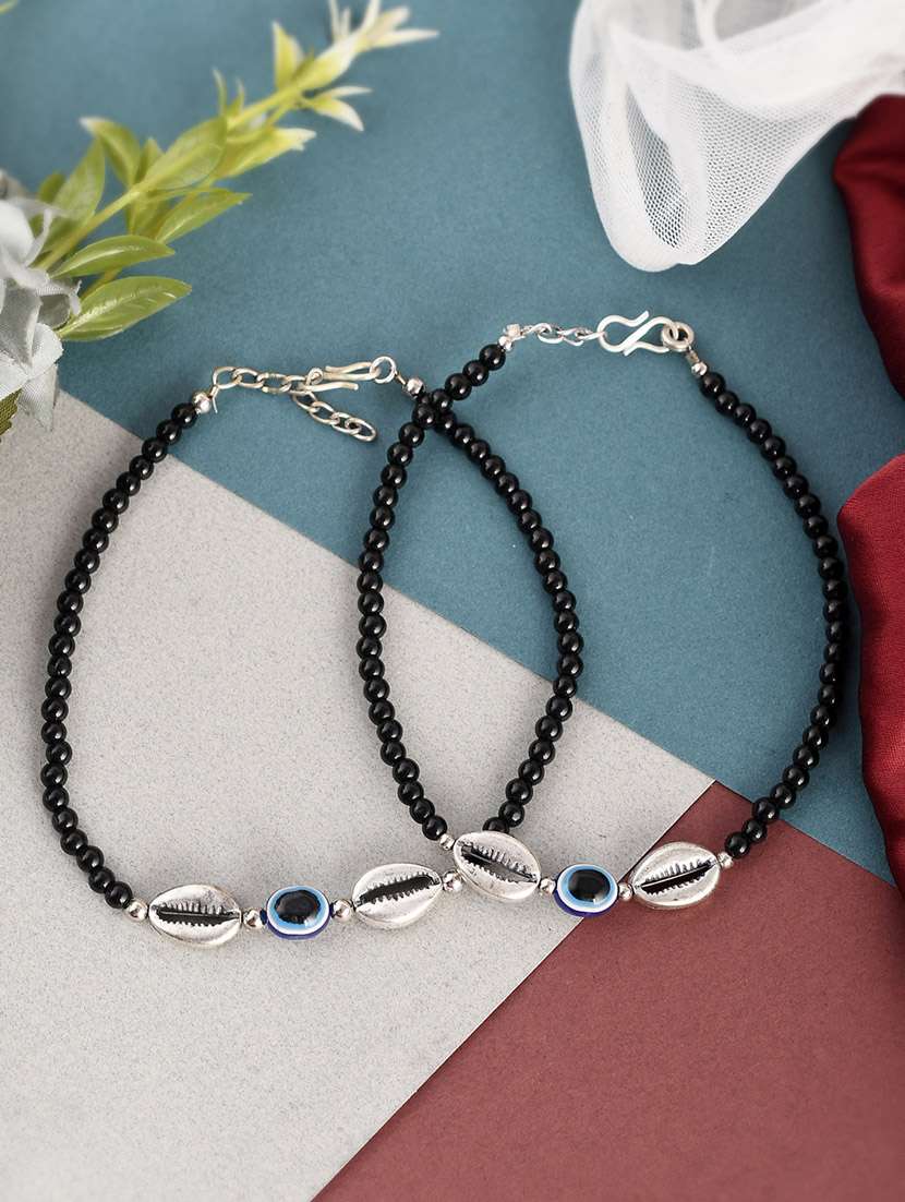 silver plated evil eye anklet for women