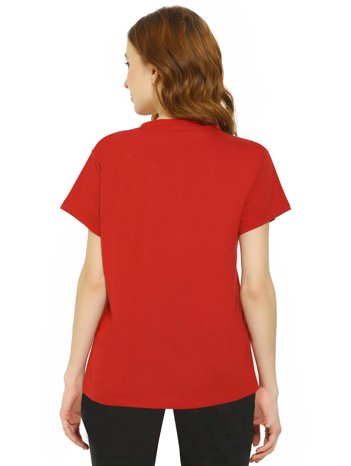 women's chest print round neck t-shirt - 19537759 - Standard Image - 2