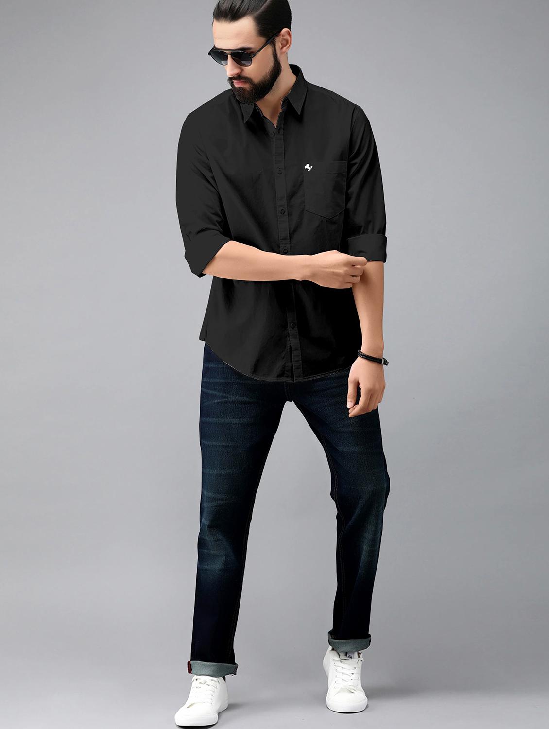 black cotton casual shirt - 19539561 - Standard Image - 2