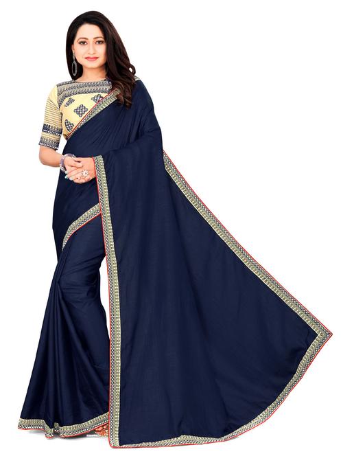 women's bordered blue colored saree with blouse - 19539857 -  Standard Image - 0